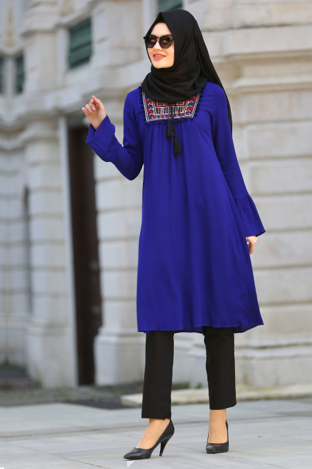 New Kenza - Sax Blue Hijab Tunic 20871SX