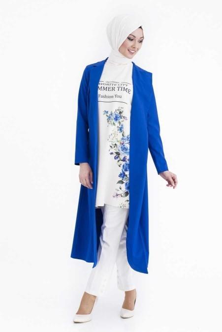 New Kenza -Sax Mavi İkili Tunik - 2