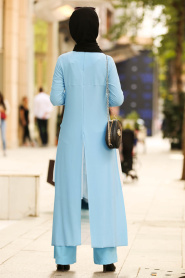 New Kenza- Tunik & Pantolon İkili Mavi Tesettür Takım 51191M - Thumbnail