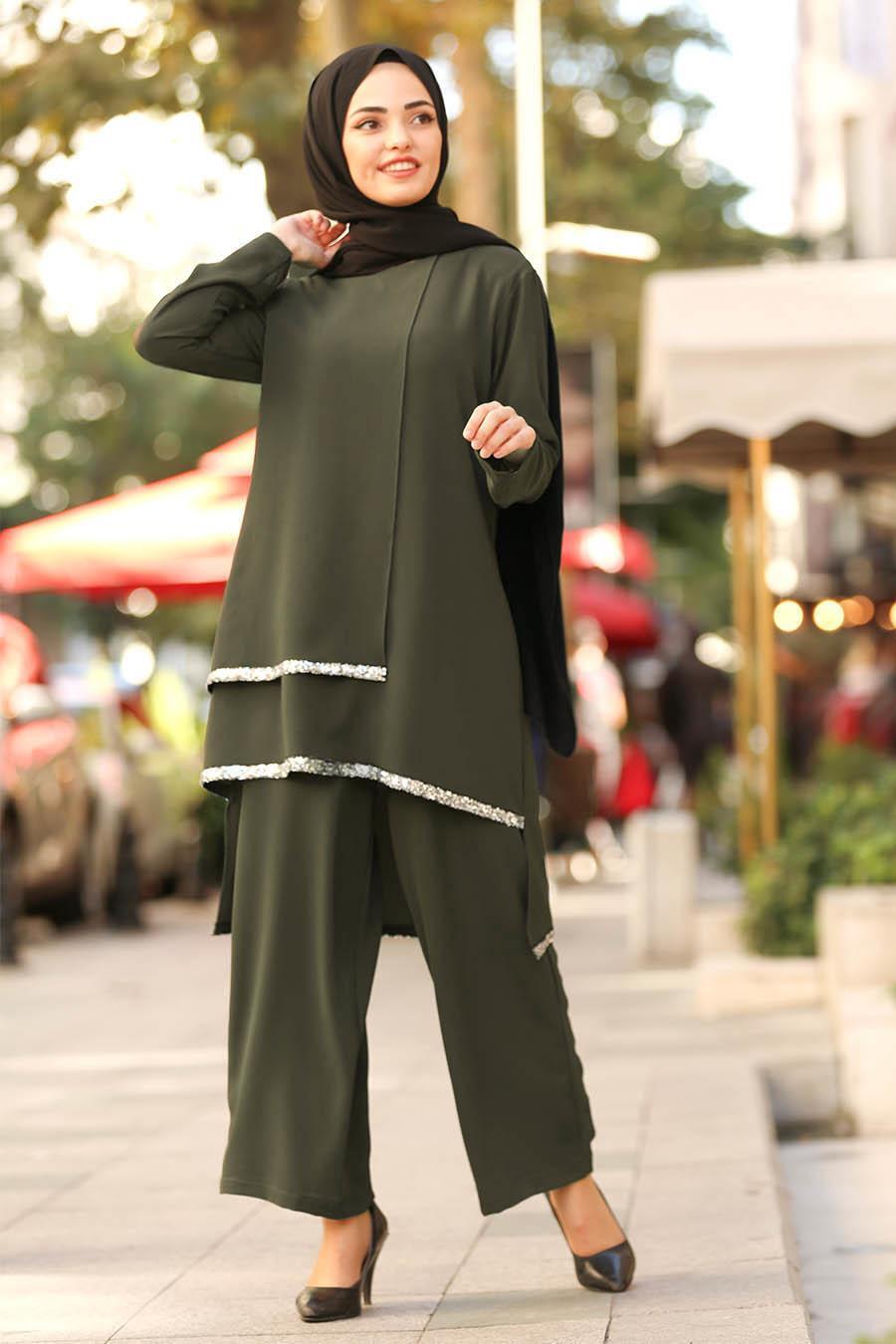 New Kenza- Tunik & Pantolon Yeşil Tesettür Takım 5118Y