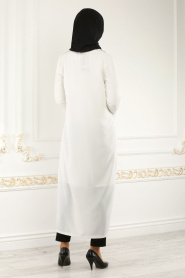 New Kenza - White Hijab Coat 4965B - Thumbnail