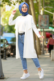 New Kenza - White Hijab Coat 4981B - Thumbnail