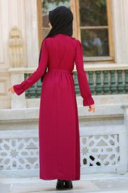 New Kenza - Yakası Dantelli Fuşya Tesettür Elbise 3075F - Thumbnail