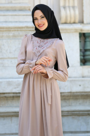 New Kenza - Yakası Dantelli Vizon Tesettür Elbise 3075V - Thumbnail