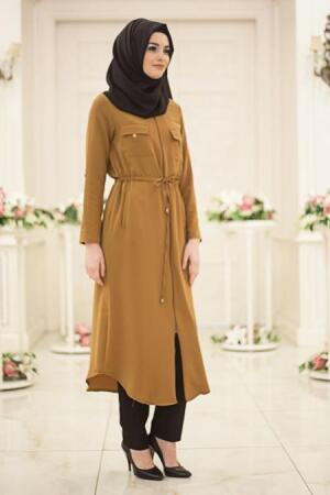 New Kenza - Yellowish Brown Hijab Coat 4914TB - 1