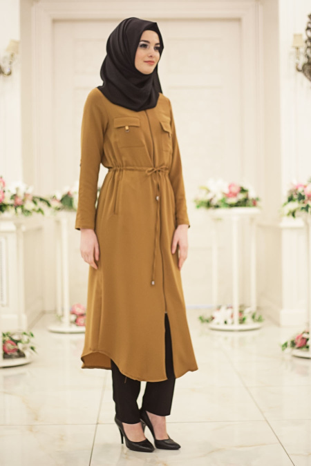 New Kenza - Yellowish Brown Hijab Coat 4914TB