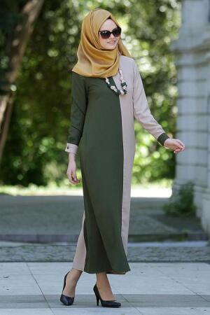 New Kenza - Yeşil / Bej Elbise - 2