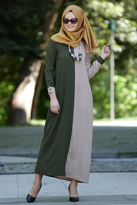 New Kenza - Yeşil / Bej Elbise - 1