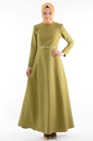NK Collection - Patterned Khaki Dress - Thumbnail