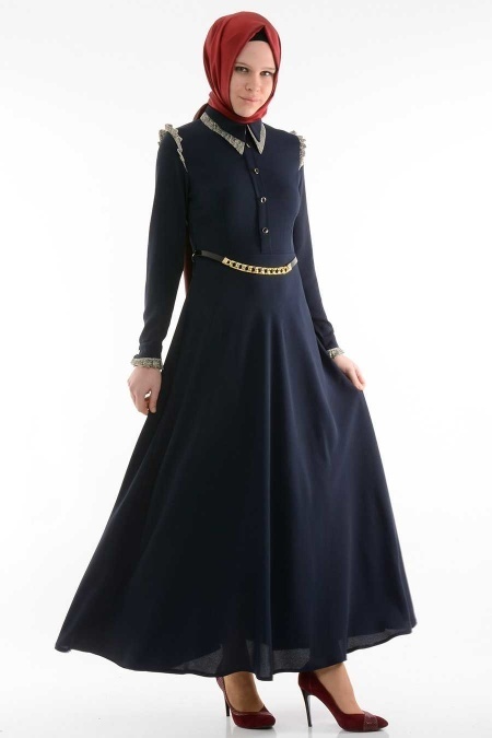 NK Collection - Silvery Navy Blue Dress 9410L