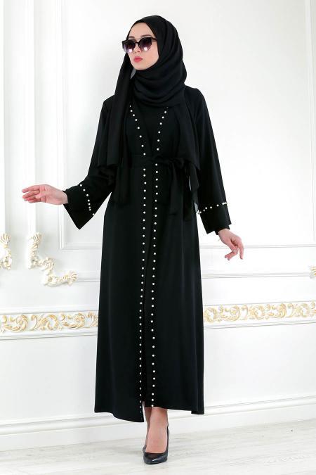 Noir - Nayla Collection - Abaya Décontracté 4752S - 2