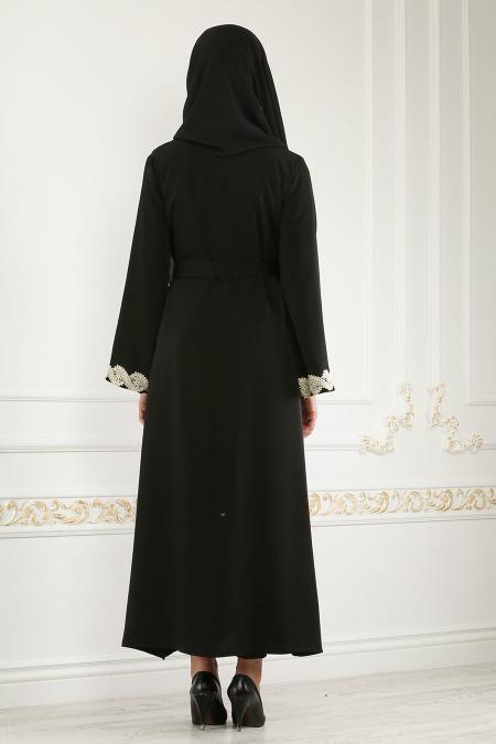 Noir - Nayla Collection - Abaya Décontracté 4753S - 3