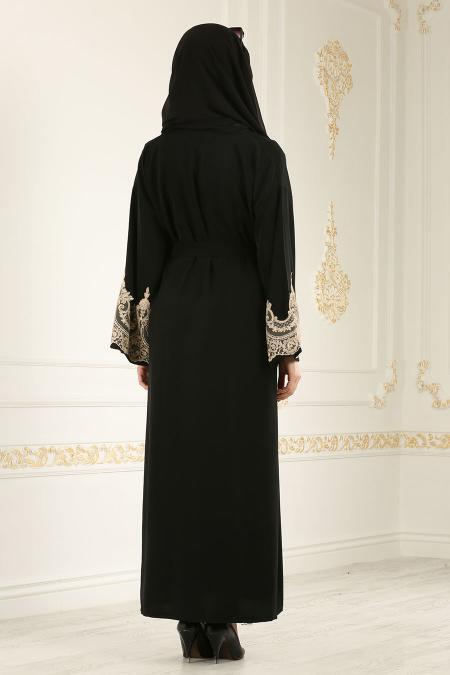Noir - Nayla Collection - Abaya Décontracté 4756S - 3