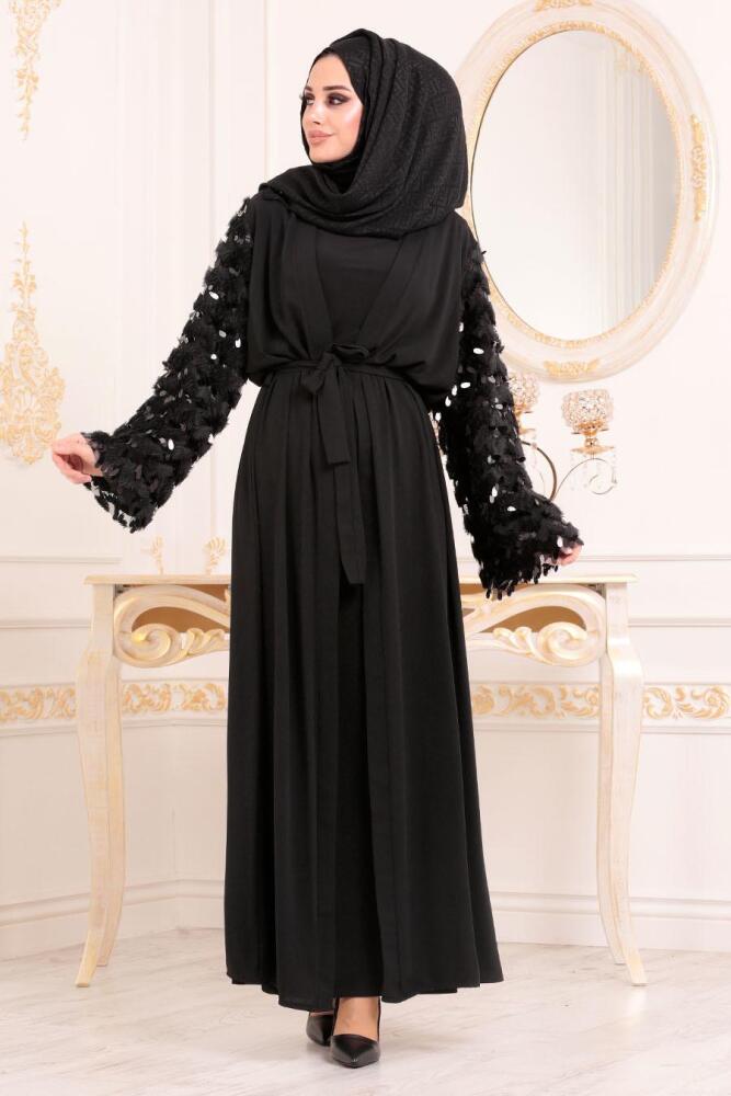 Noir - Nayla Collection - Abaya Décontracté 9438S - 1