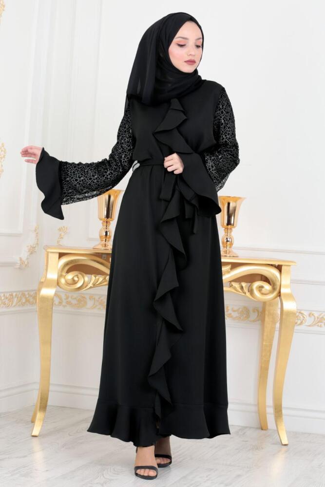 Noir - Nayla Collection - Abaya Turque Hijab 136S - 1