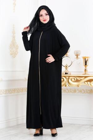 Noir - Nayla Collection - Abaya Turque Hijab 73081S				 - 1