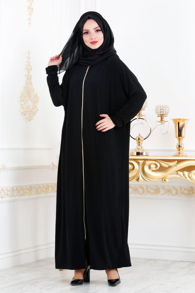 Noir - Nayla Collection - Abaya Turque Hijab 73081S				 - 1