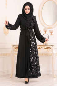 Noir- Nayla Collection - Abaya Turque Hijab 9547S - Thumbnail