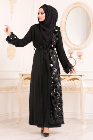 Noir- Nayla Collection - Abaya Turque Hijab 9547S - Thumbnail