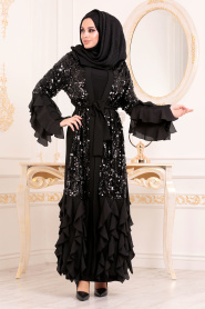 Noir- Nayla Collection - Abaya Turque Hijab 95810S - Thumbnail