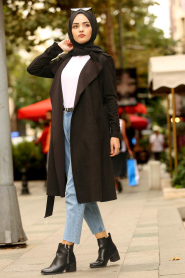 Noir - Nayla Collection - Hijab Trench Manteau 5545S - Thumbnail