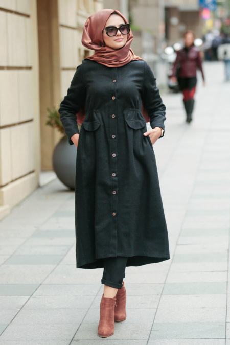 Noir - Nayla Collection - Manteau Hijab 24520S