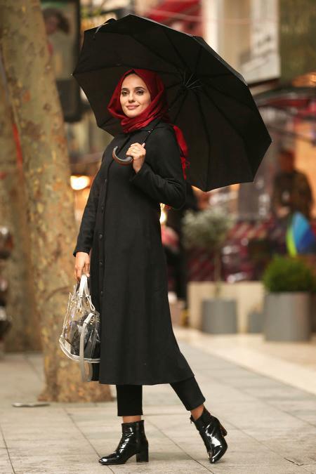 Noir - Nayla Collection - Manteau Hijab 2463S - 2