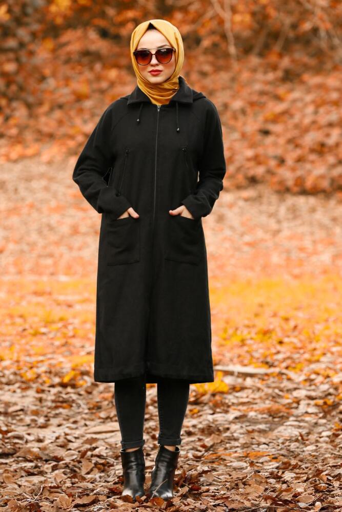 Noir - Nayla Collection - Manteau Hijab 2484S - 1