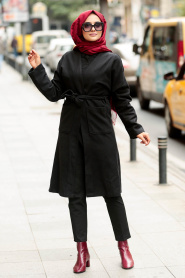 Noir - Nayla Collection - Manteau Hijab 3048S - Thumbnail