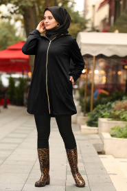 Noir-Nayla Collection - Manteau Hijab 40009S - Thumbnail