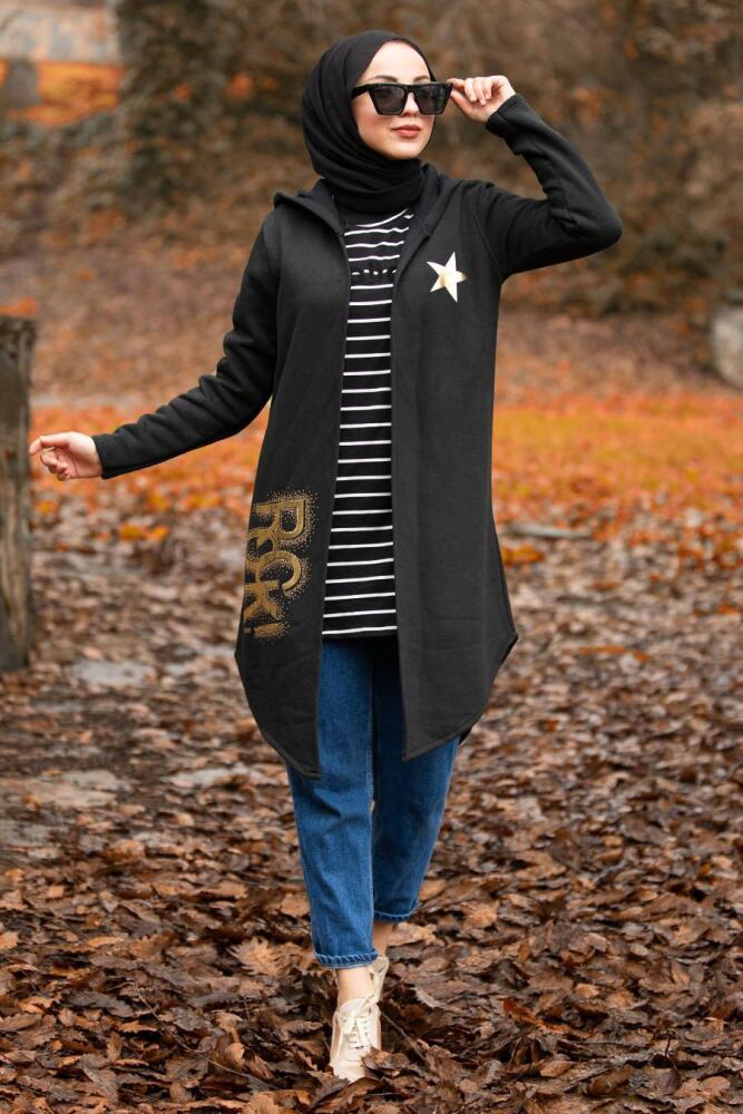 Noir - Nayla Collection - Manteau Hijab 40027S - 1