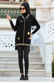 Noir-Nayla Collection - Manteau Hijab 40028S - Thumbnail