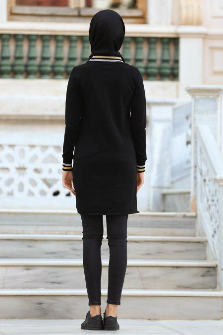 Noir-Nayla Collection - Manteau Hijab 40028S - 2