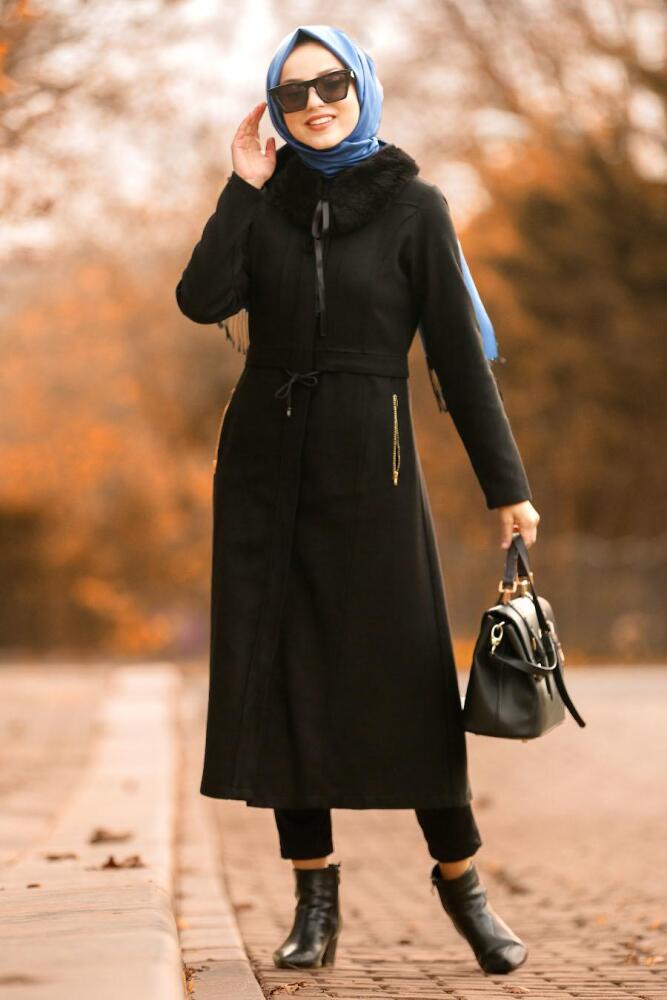 Noir - Nayla Collection - Manteau Hijab 40261S - 1