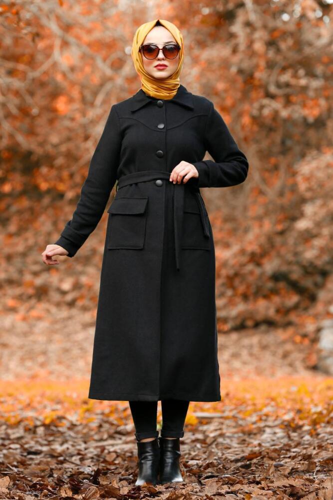 Noir - Nayla Collection - Manteau Hijab 4418S - 1