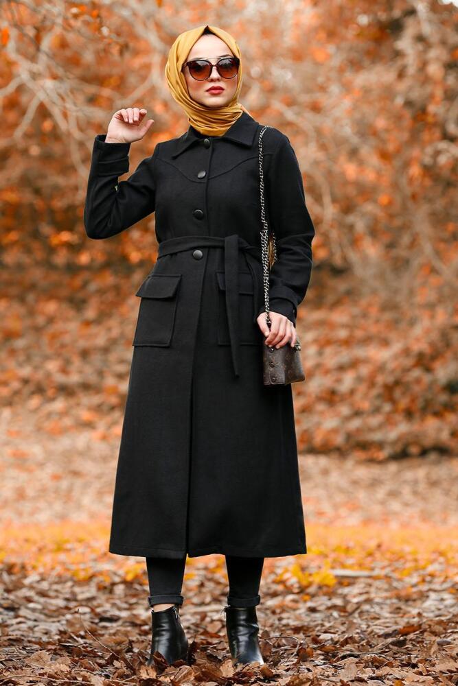 Noir - Nayla Collection - Manteau Hijab 4418S - 2