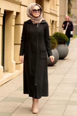 Noir - Nayla Collection - Manteau Hijab 53980S - 1