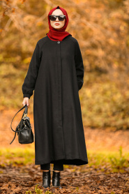 Noir -Nayla Collection - Manteau Hijab 5420S - Thumbnail