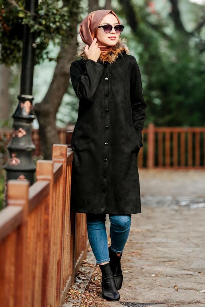 Noir -Nayla Collection - Manteau Hijab 9067S - 1
