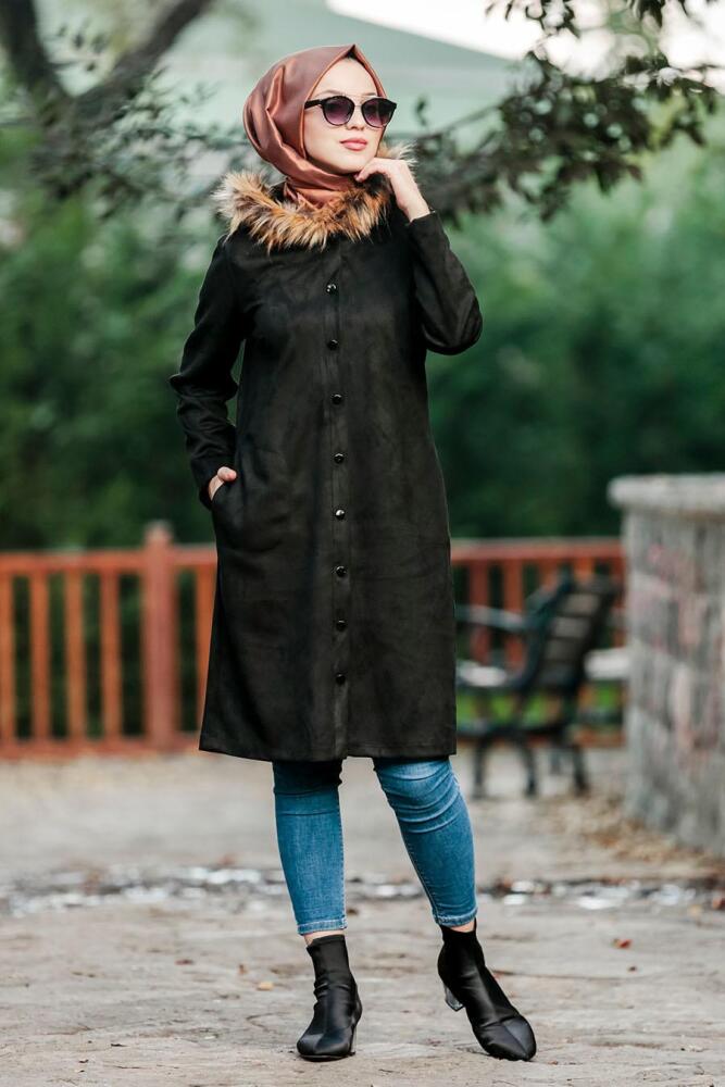 Noir -Nayla Collection - Manteau Hijab 9067S - 2