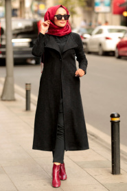 Noir - Nayla Collection - Manteau Hijab 9070S - Thumbnail