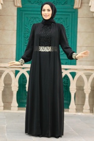 Noir - Nayla Collection - Robe de Soirée Hijab 25700S - Thumbnail