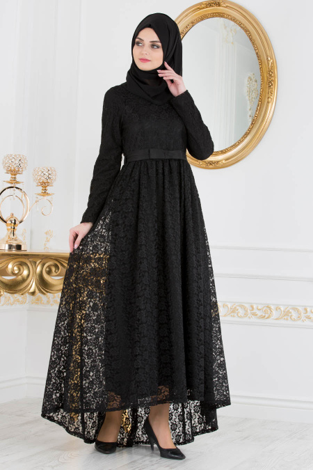 Noir - Nayla Collection - Robe de Soirée Hijab 41160S