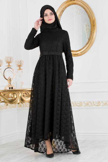 Noir - Nayla Collection - Robe de Soirée Hijab 41160S - 2