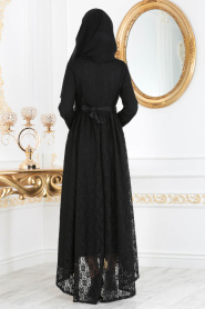 Noir - Nayla Collection - Robe de Soirée Hijab 41160S - Thumbnail