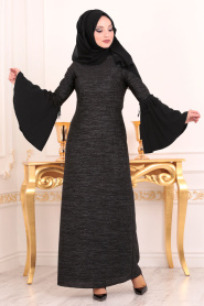 Noir - Nayla Collection - Robe de Soirée Hijab 42490S - Thumbnail