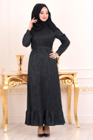 Noir - Nayla Collection - Robe de Soirée Hijab 42580S - Thumbnail