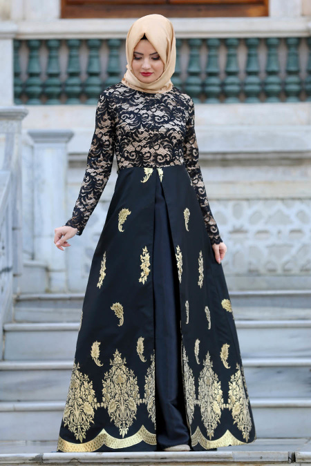 Noir-Nayla Collection - Robe de Soirée Hijab 82450S