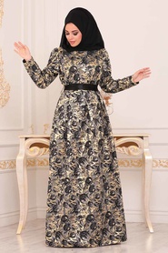 Noir - Nayla Collection - Robe de Soirée Hijab 82453S - Thumbnail