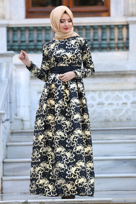 Noir-Nayla Collection - Robe de Soirée Hijab 82458S
